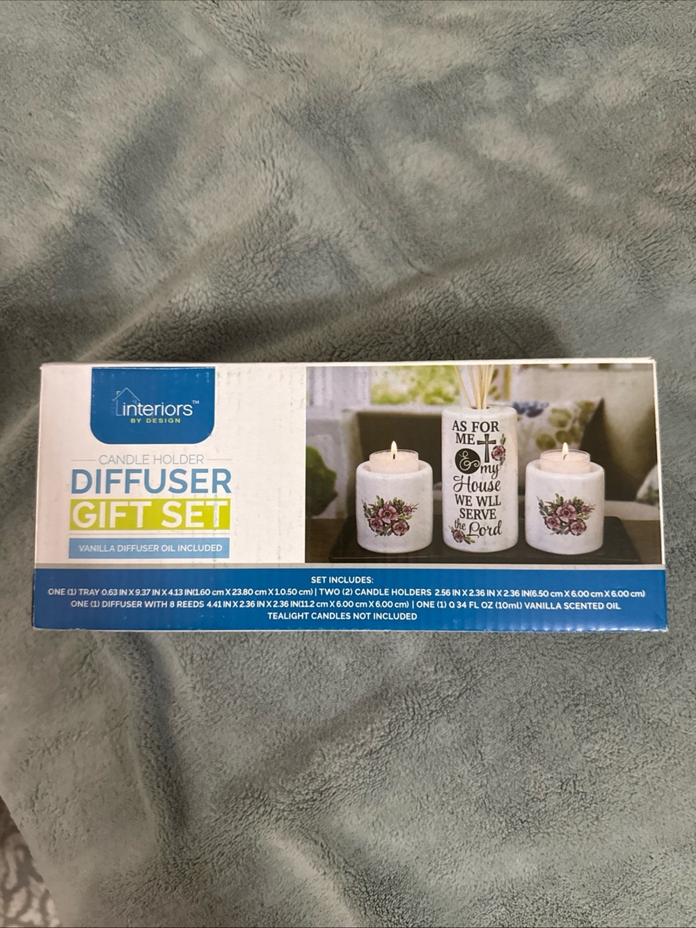Interiors by Design White Floral Diffuser & Candle Holder Set with Vanilla Oil